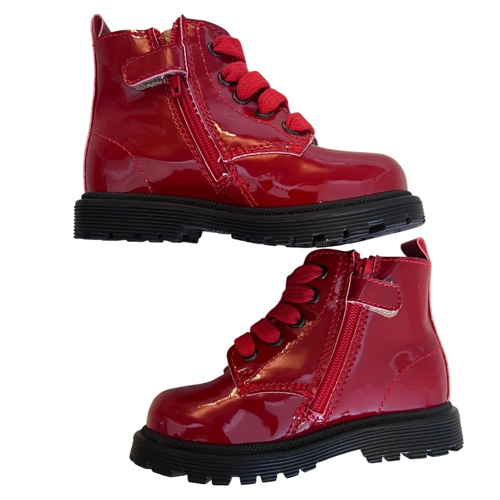 Nero Giardini Junior Red Patent Leather Combat‎ Boots Toddler Baby Size 20 4.5 - Picture 2 of 6